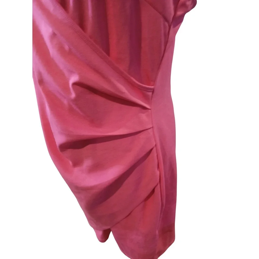 New Coral Pink Wrap Front Ruched Mini Dress XL Sleeveless Spaghetti Strap - Picture 4 of 12